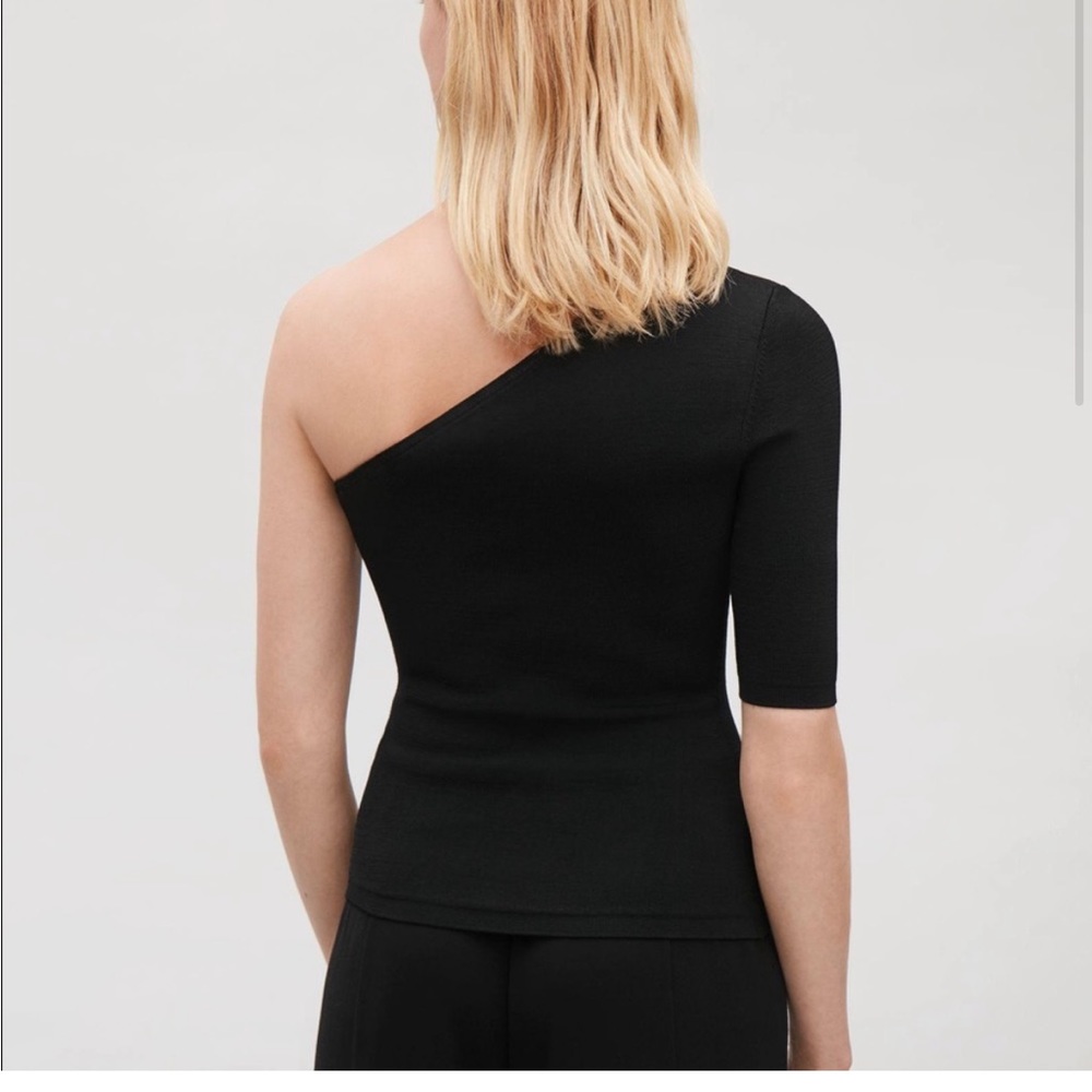 Cos one shoulder black top knit asymmetric xs